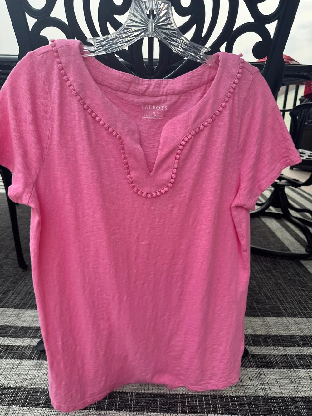Talbots Hot Pink Short-Sleeve Trim Notch Neck Tee